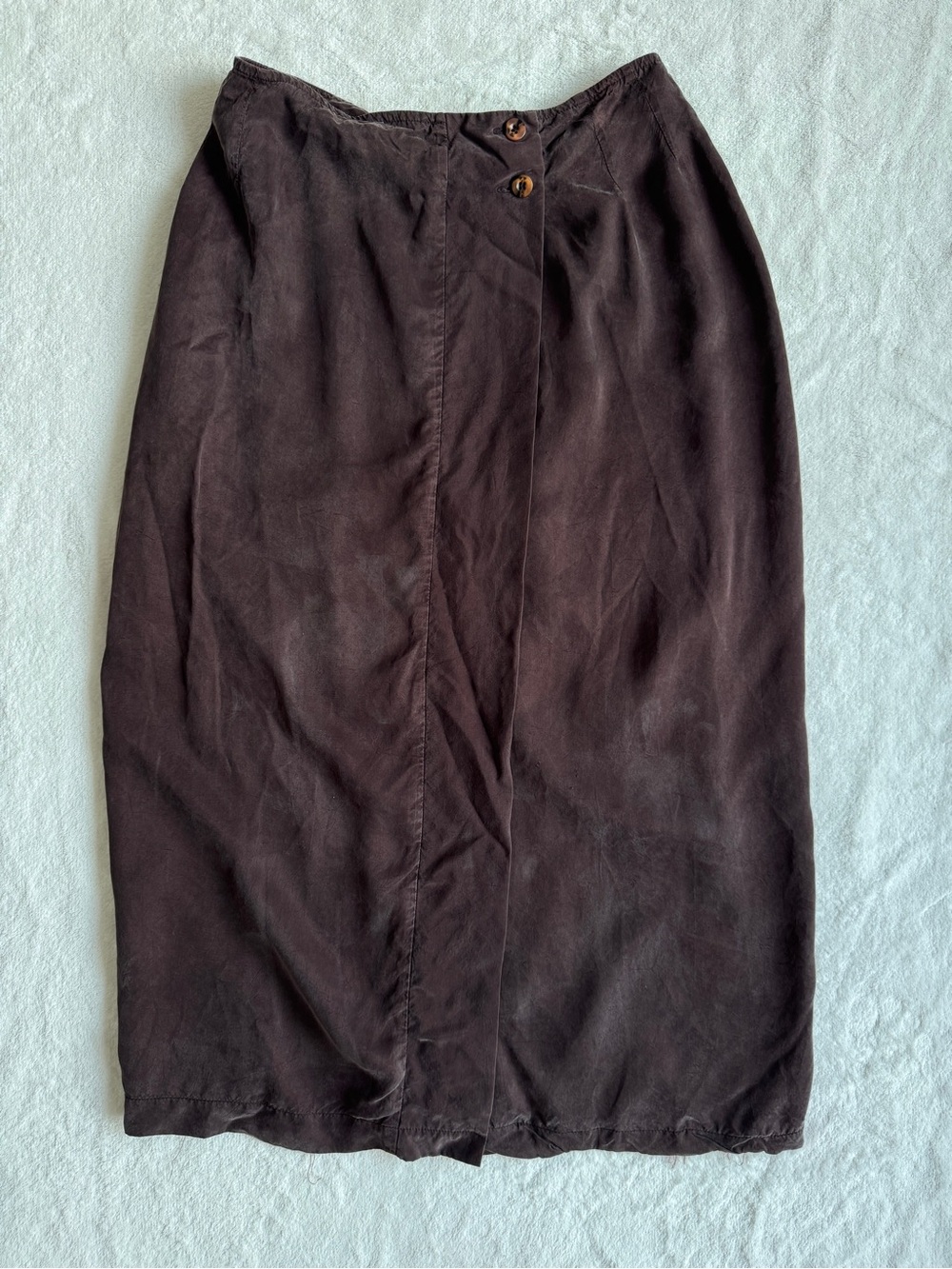 Vintage Brown Wrap Style Midi Skirt with Slit